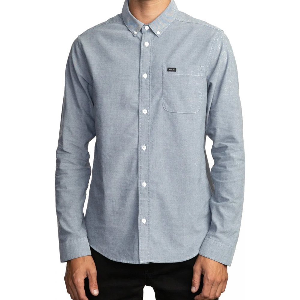 RVCA That'll Do Stretch Oxford Shirt in Distant Blue